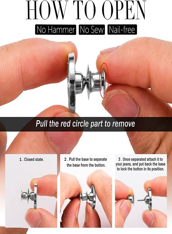 HEAVY DRIVER® Jeans Buttons Replacement No Sew Instant Loose Adjustable Jean Button Detachable Pants Button Pins for Clothing Extend or Reduce Waist or Width Adjustment Metal Button - 10pcs - Image 2